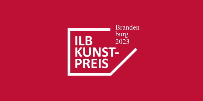 Wort Bildmarke des Kunstpreises der ILB. Weiße Schrift auf rotem Hintergrund. Text: ILB Kunstpreis Brandenburg 2023