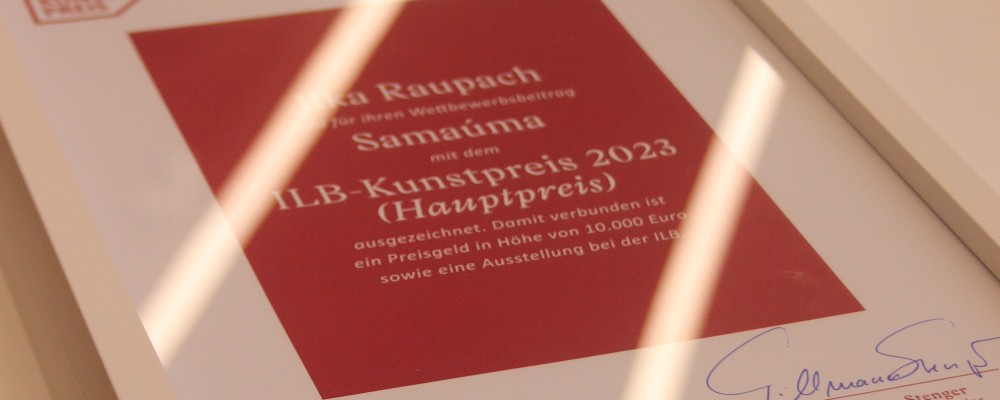Urkunde zur Verleihung des ILB-Kunstpreises 2023 an Ilka Raupach